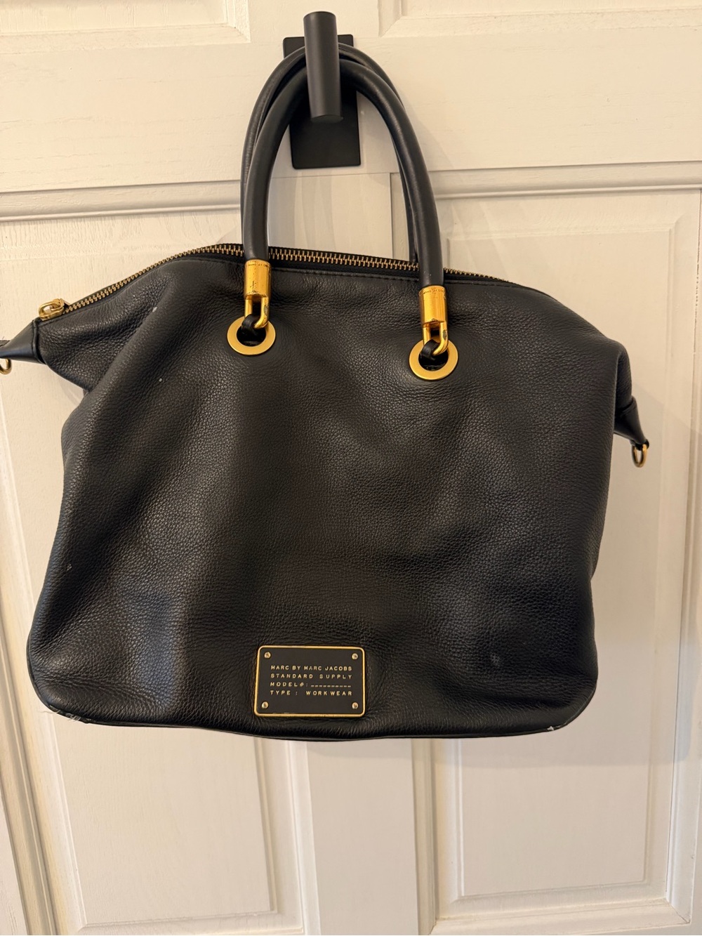 Marc Jacobs Black Leather Satchel with Gold Hardware